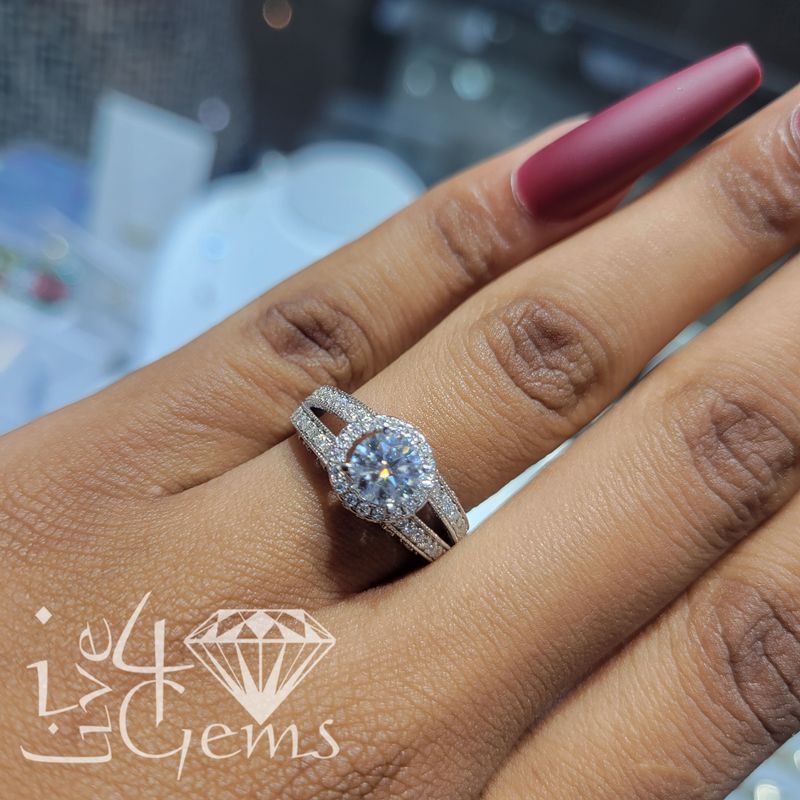 Silver Moissanite 1.25ctw Round Split Shank Ring