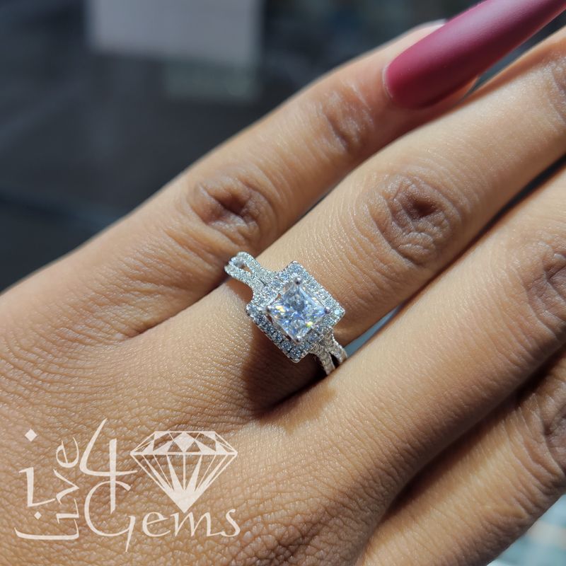 Silver Moissanite 1.5ctw Princess Cut Ring S7