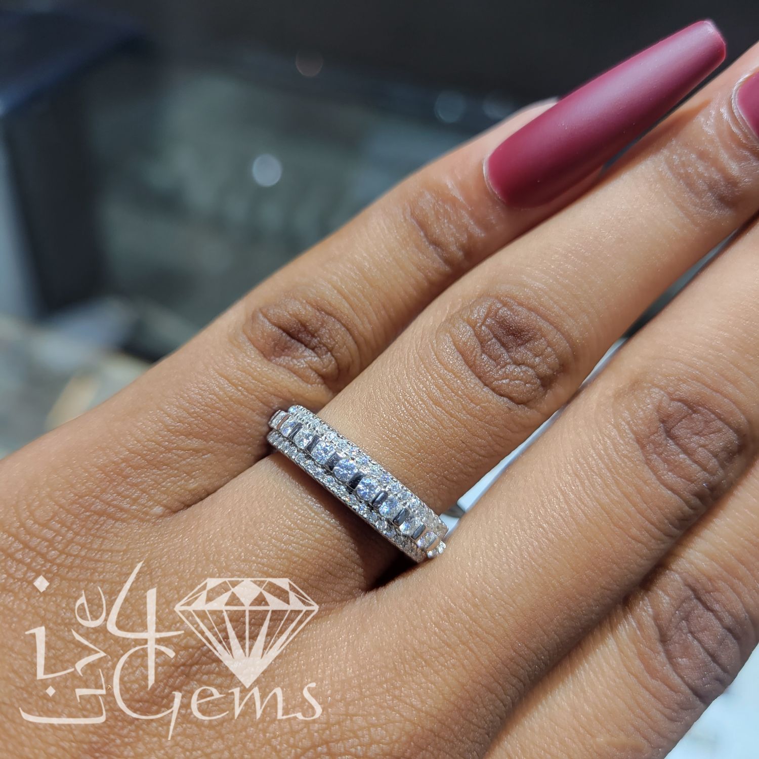 Silver Moissanite Triple Row Round 0.859ctw Ring