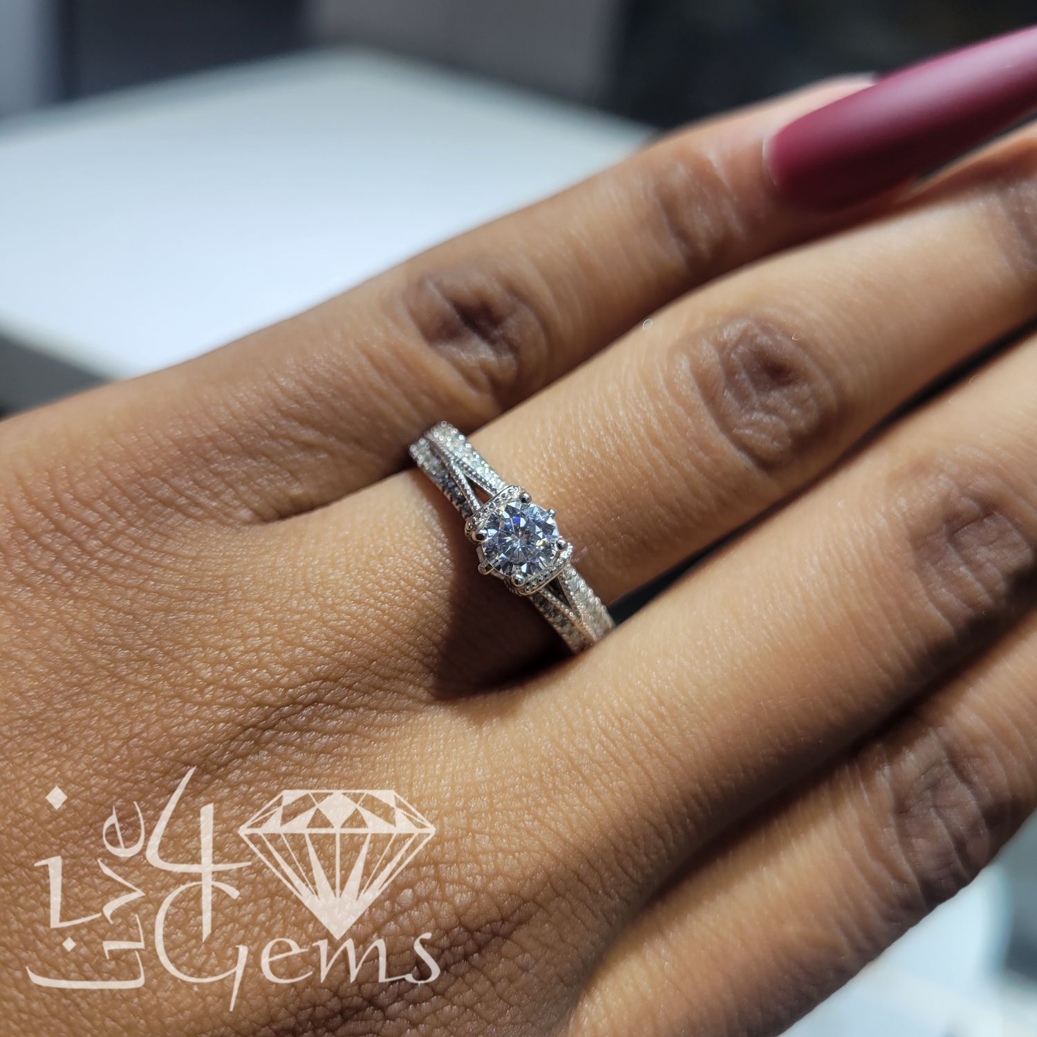 Silver Moissanite 1.5ctw Round Split Shank