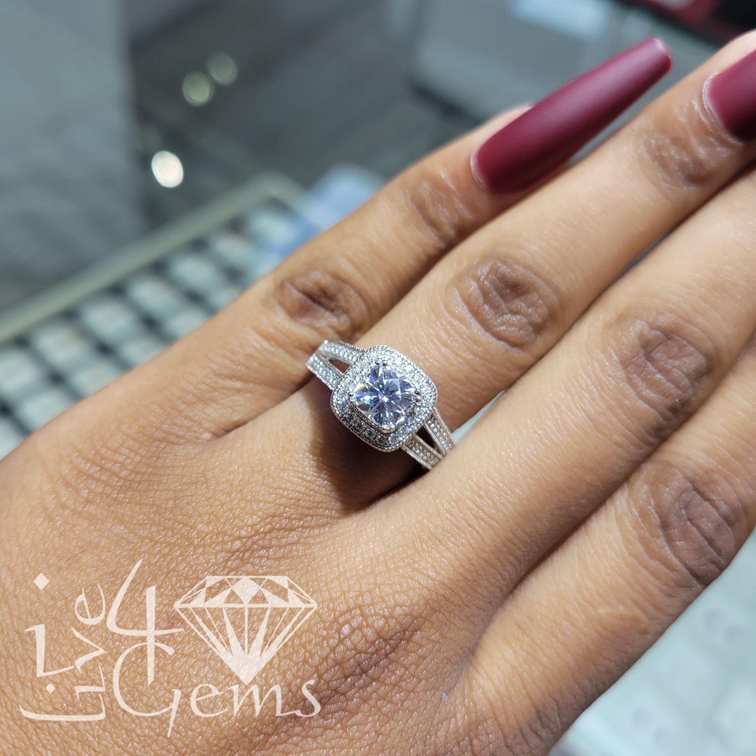 Silver Moissanite 1.5ctw Cushion Cut Split Shank