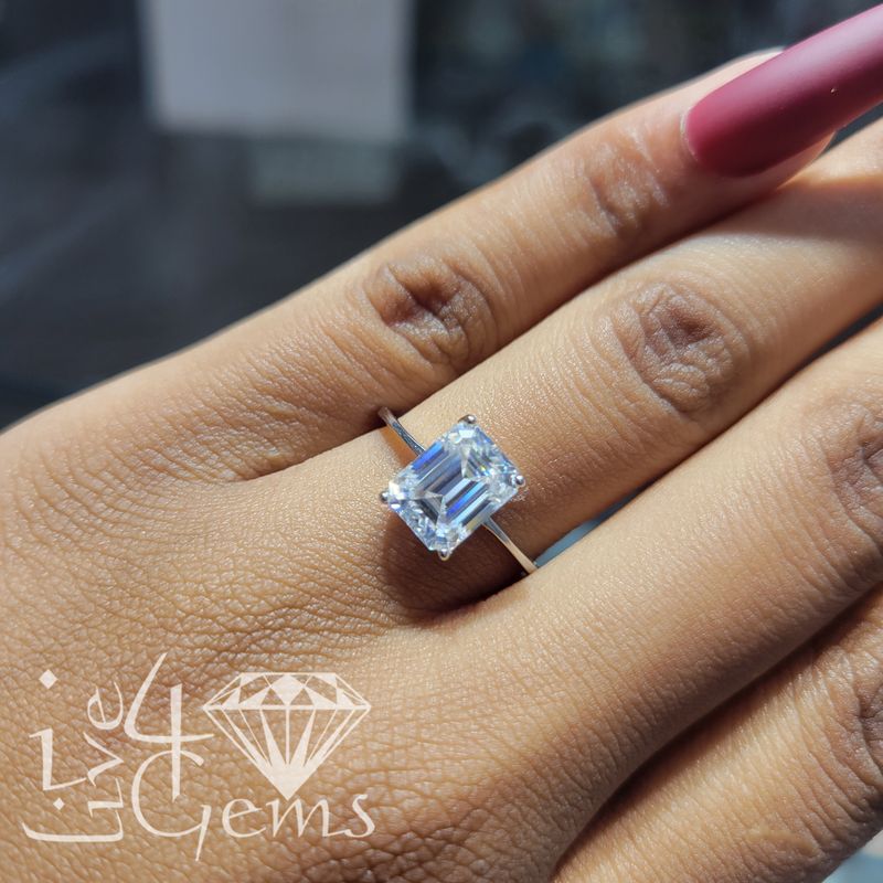 Silver Moissanite Emerald Cut Solitaire- 2ctw