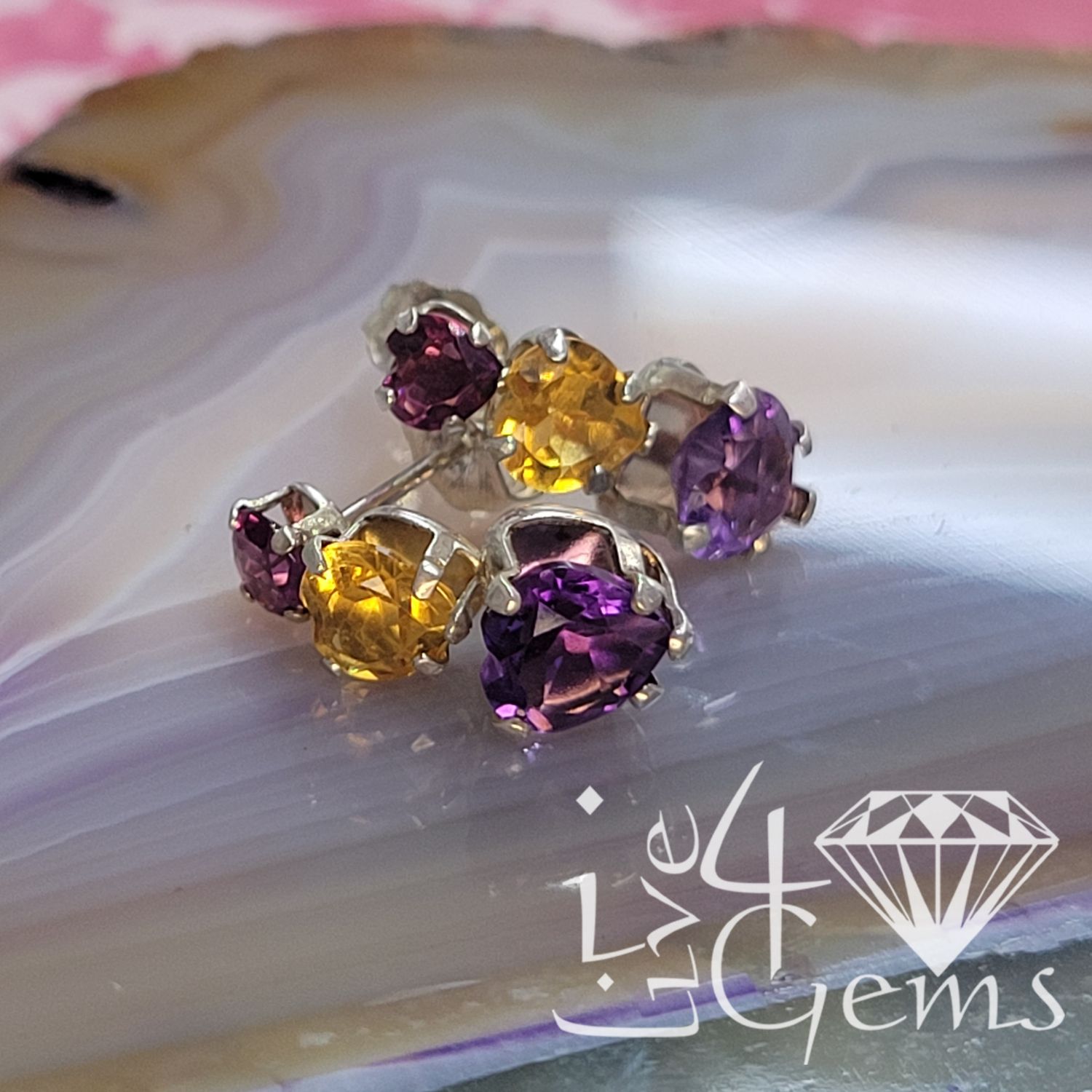 Silver Amethyst w Citrine Triple Heart Earring