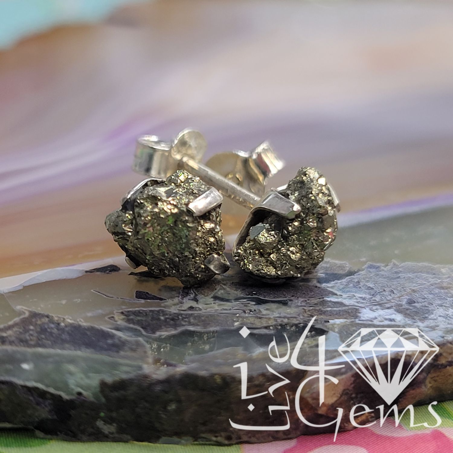 Sterling Silver Pyrite Stud