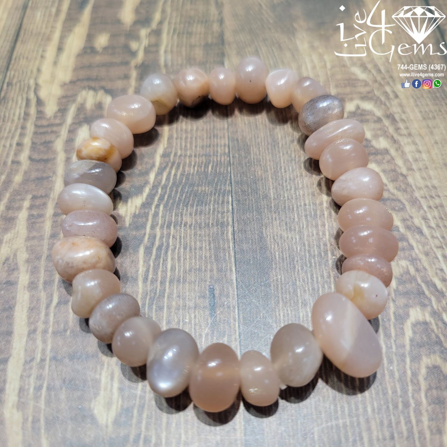 Genuine Gemstone Bracelet Red Moonstone Brazil