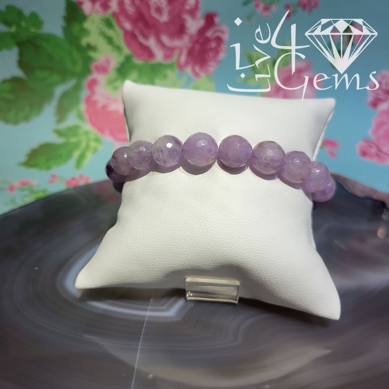8mm Faceted  Lavender Jade Bracelet