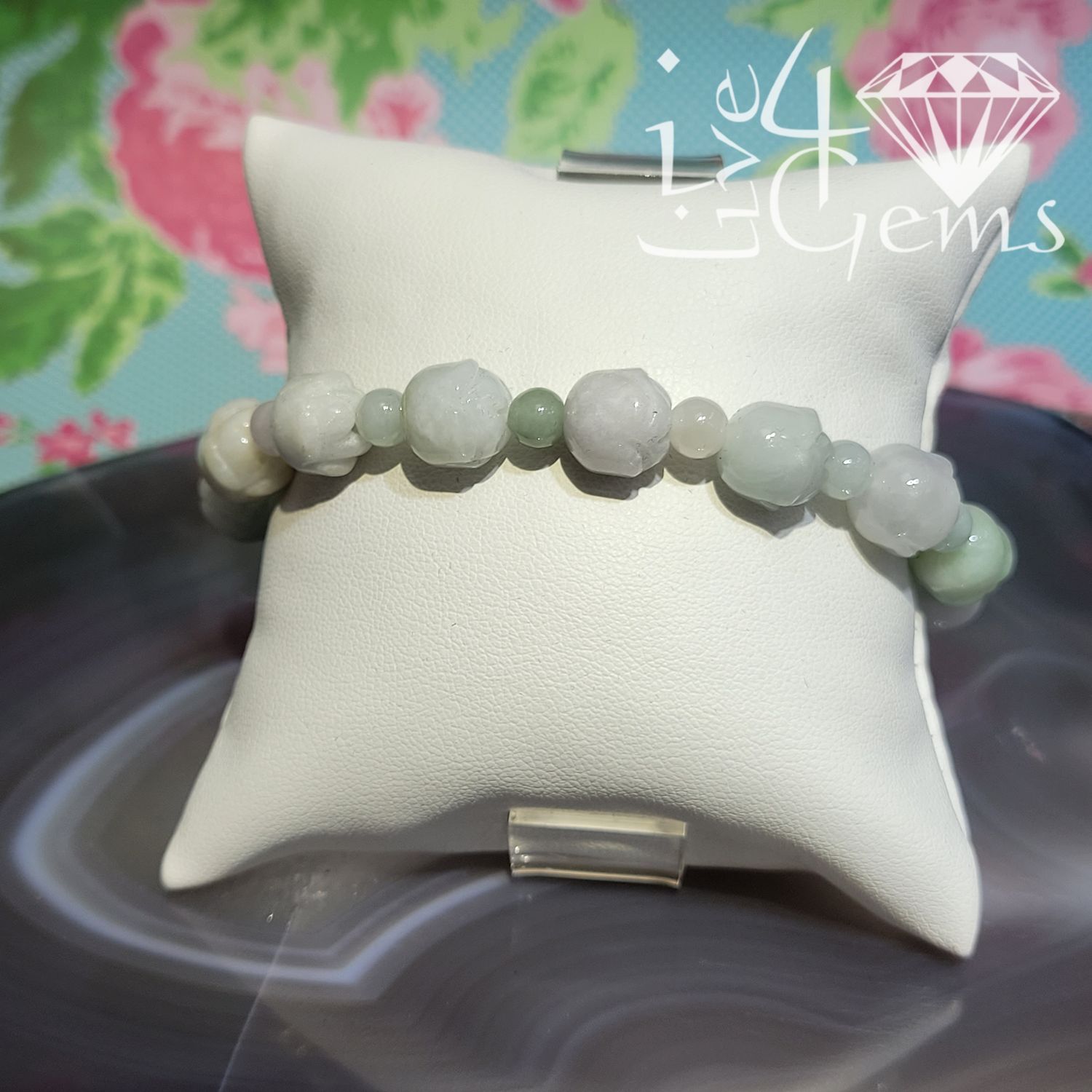 Jade 9mm Lotus Flower Carved Bracelet