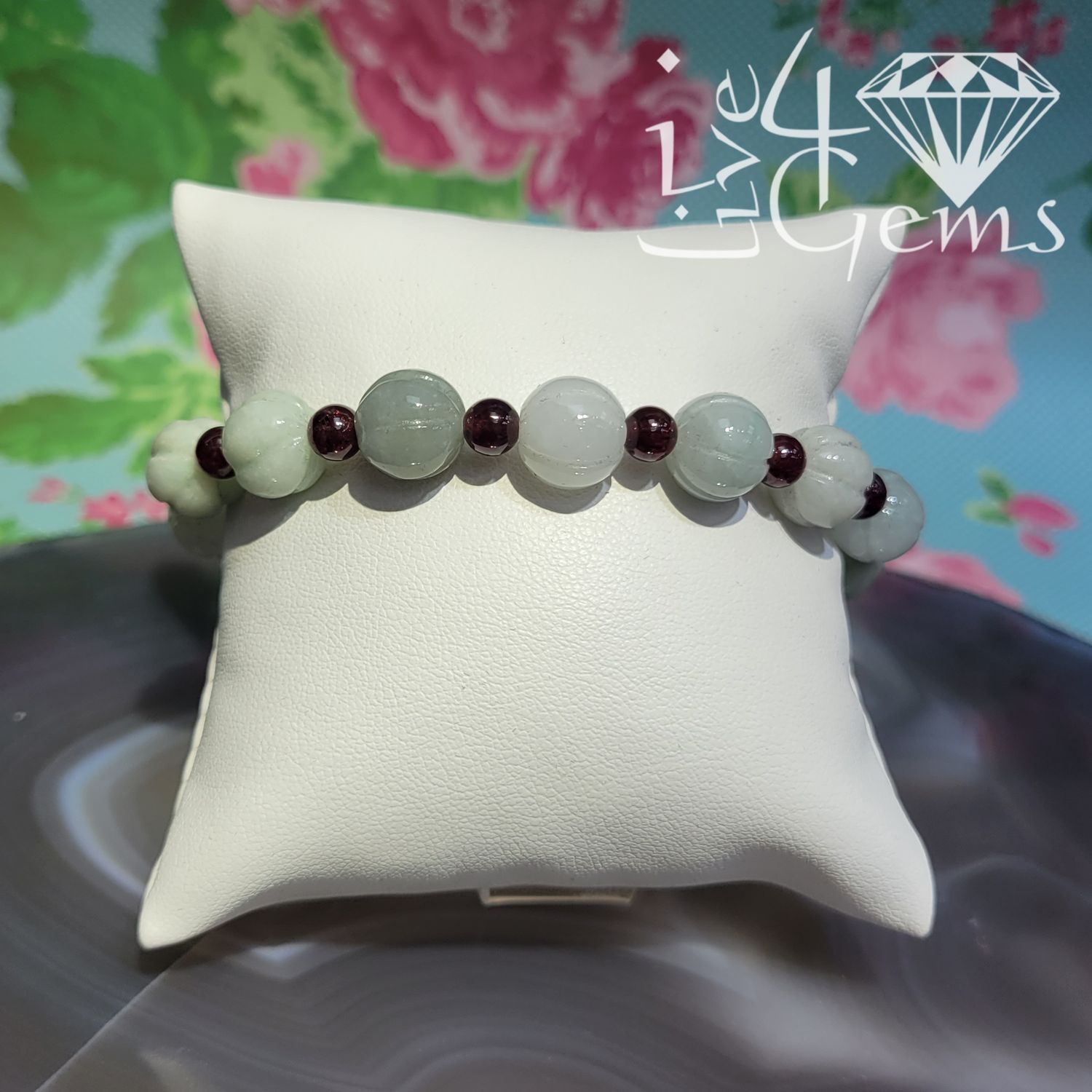 Jade Green and Red Jade 10mm*6mm  Carved Bracelet