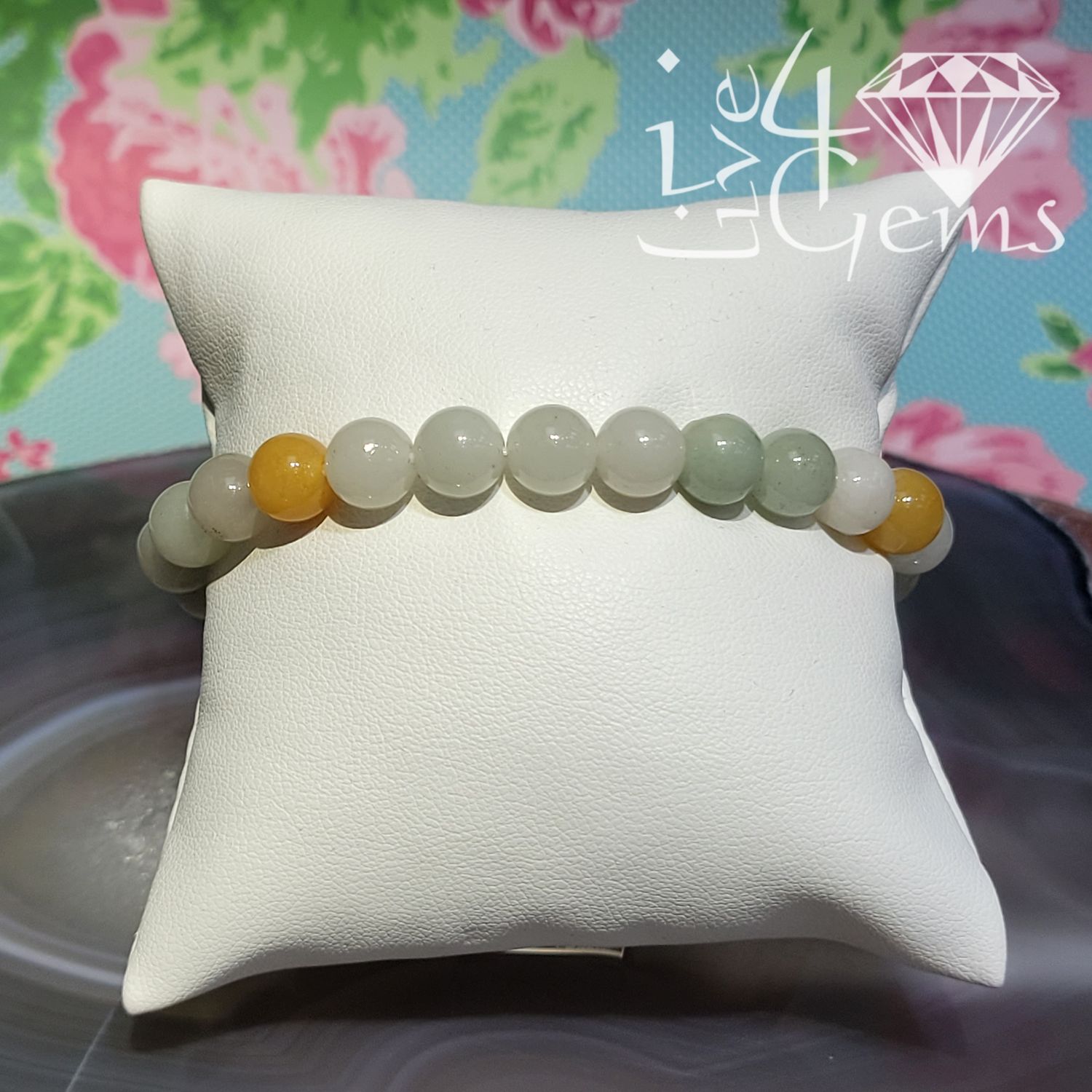 Tri -Colour Jade Bracelet 8mm