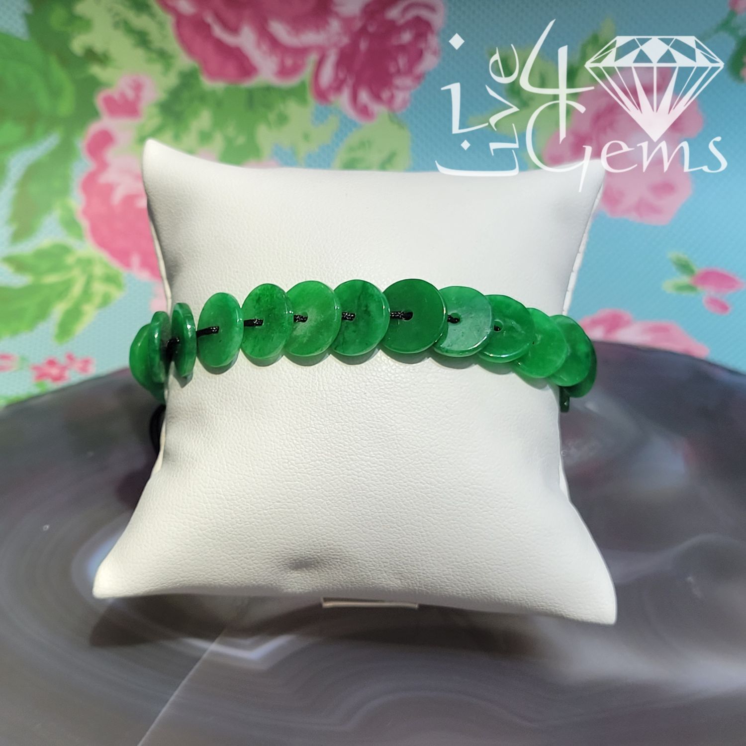 Jade Bright Green Round Lucky Donut  Pull String