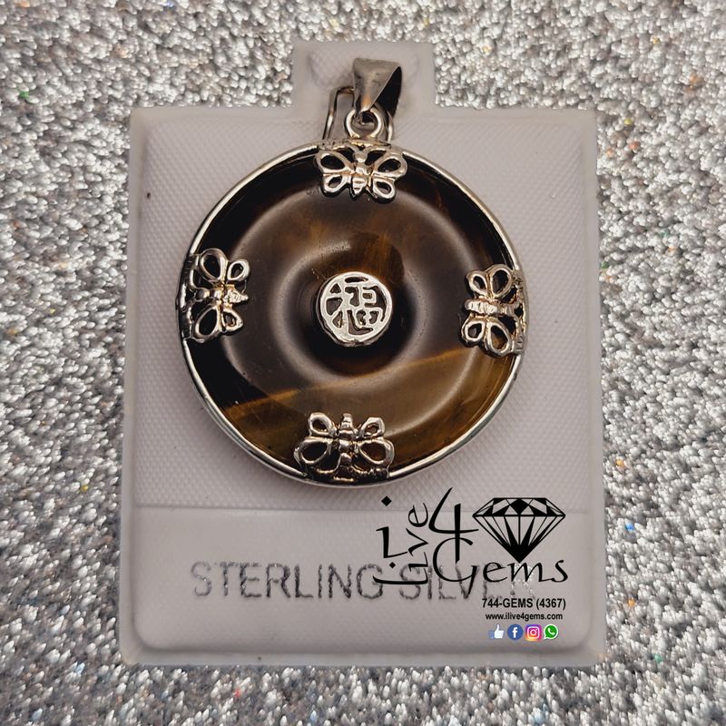 Silver Butterfly Good Luck Pendant/Chain Tiger&#39;s Eye
