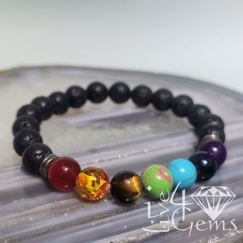 Gemstone Bracelet Small Chakra with Lava Stone
