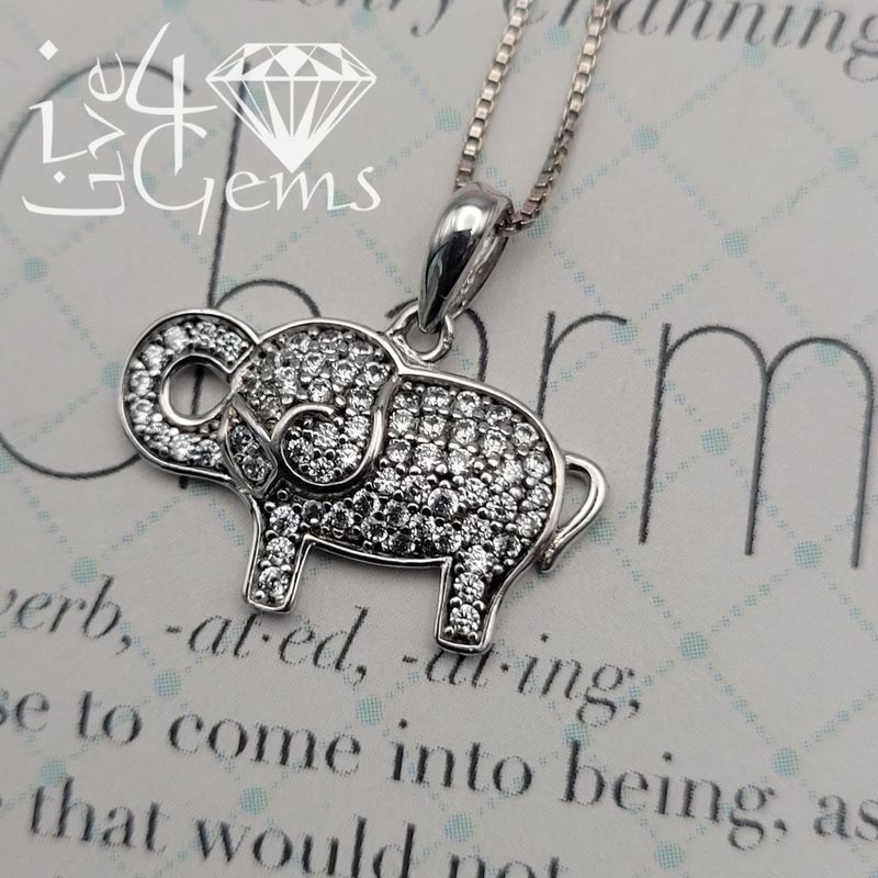 Silver Cz Elephant Pendant w Chain