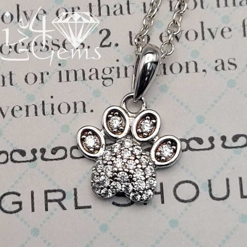 Silver Cz Paw Pendant w Chain