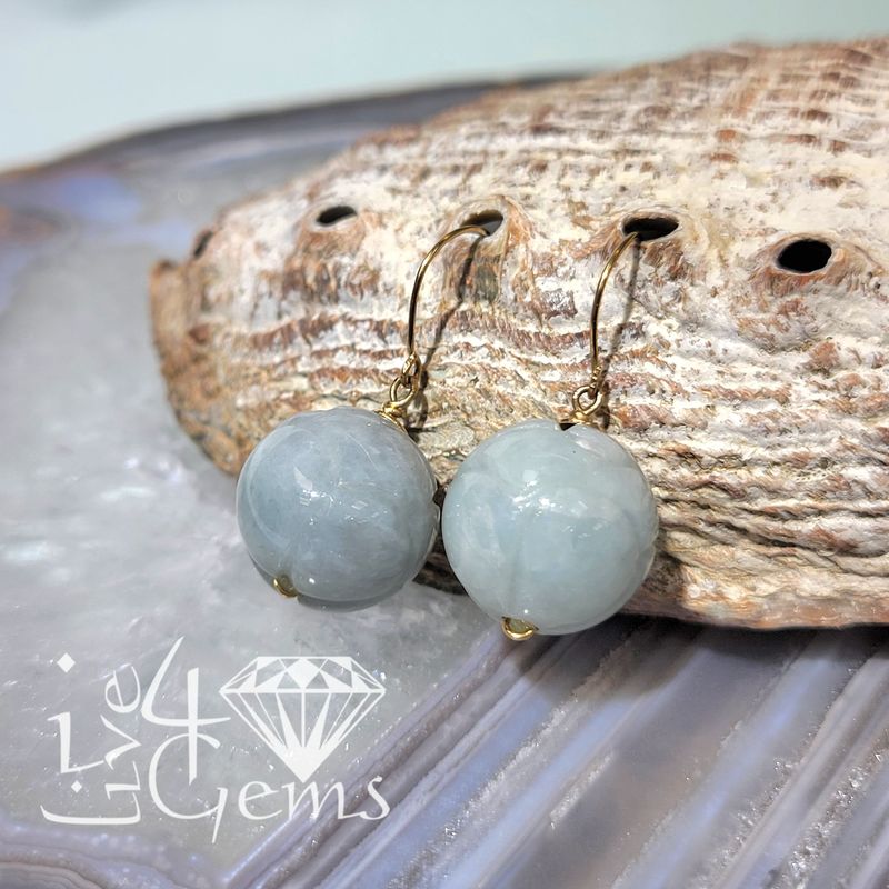 14kt Patterned Jade Hanging Ball Earring
