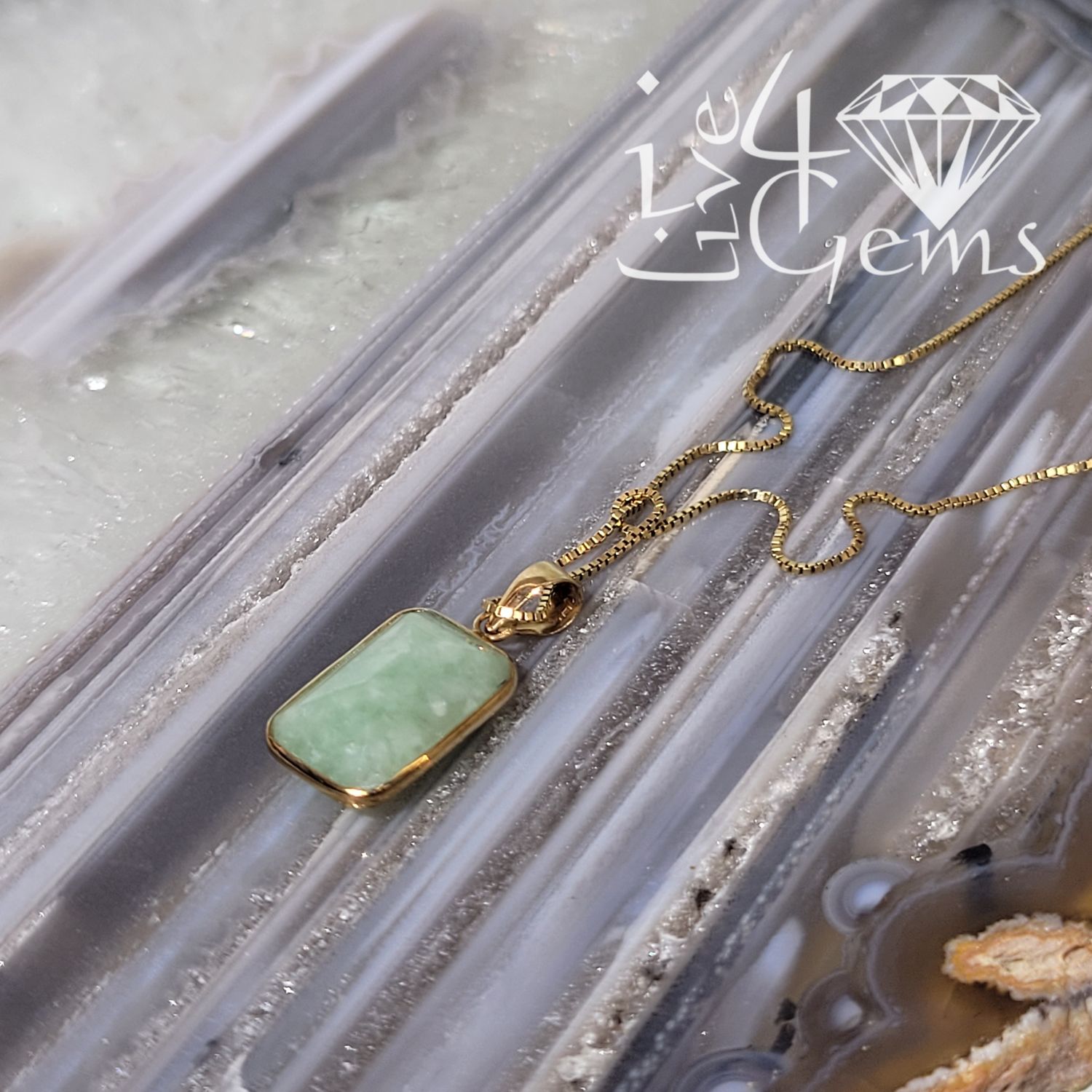 14kt Gold Rectangle Light Green Jade Pendant