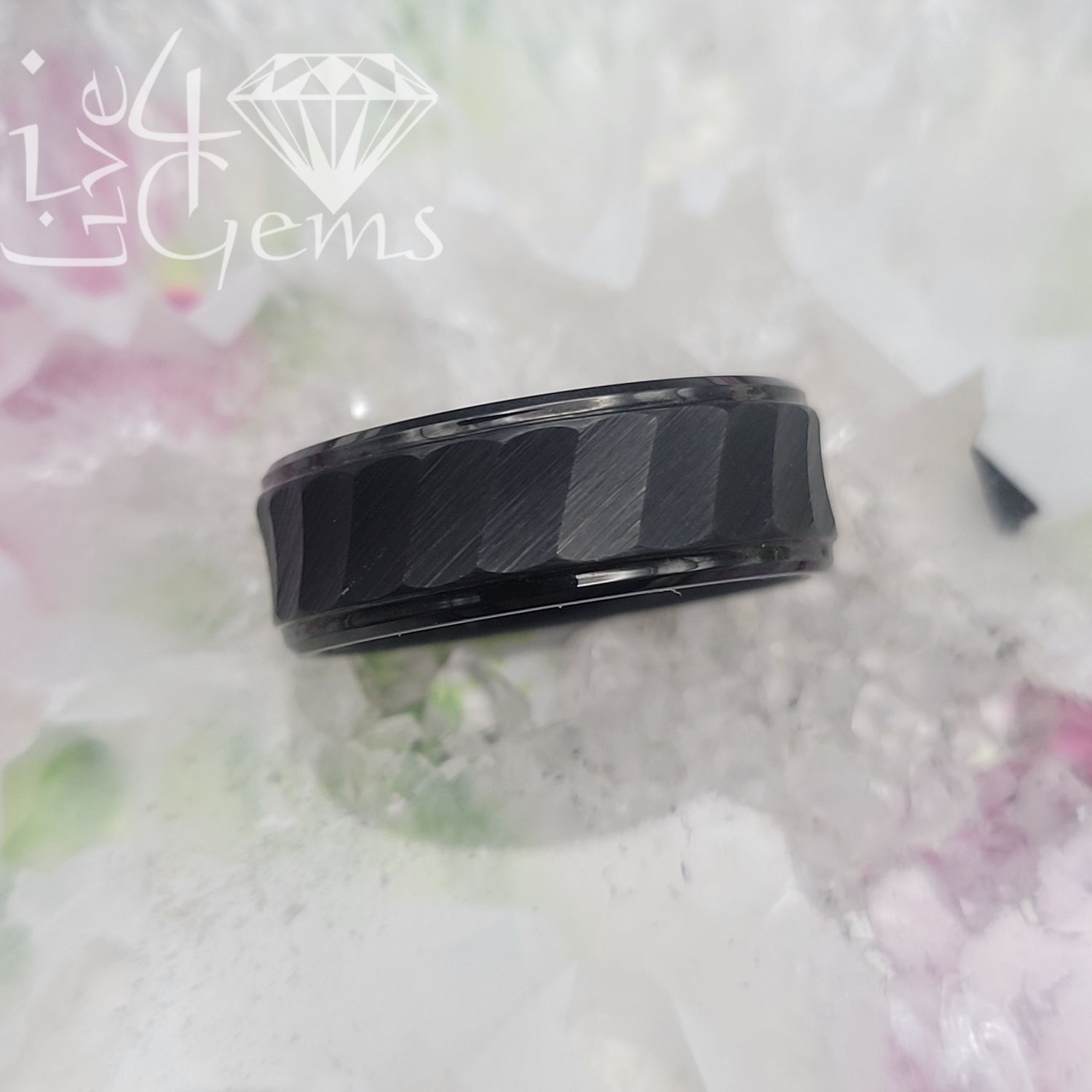 Tungsten Carbide Hammered Black Polished Edge Band 8mm
