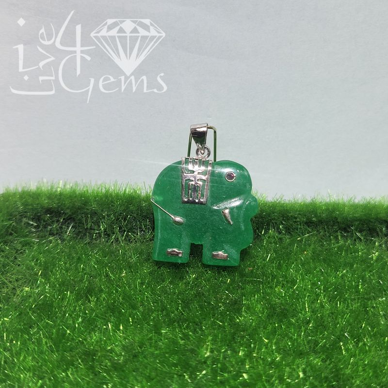 Silver Jade Elephant Pendant/Chain