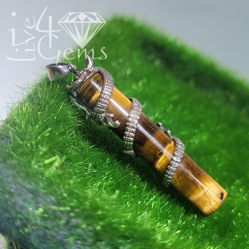 Silver Dragon Staff Pendant/Chain Tiger&#39;s Eye