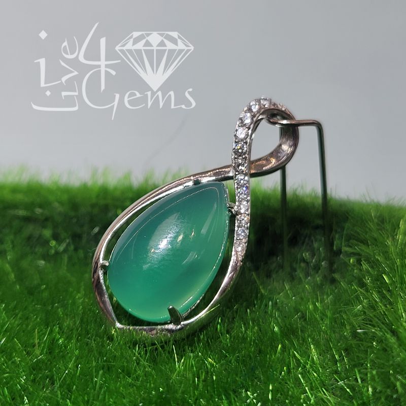 Silver Jade Teardrop Cz Pendant
