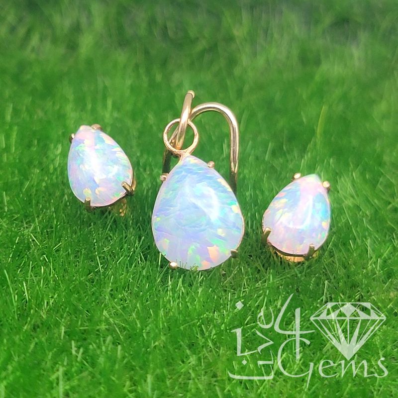 10kt Opal Stud w Pendant Set Pear