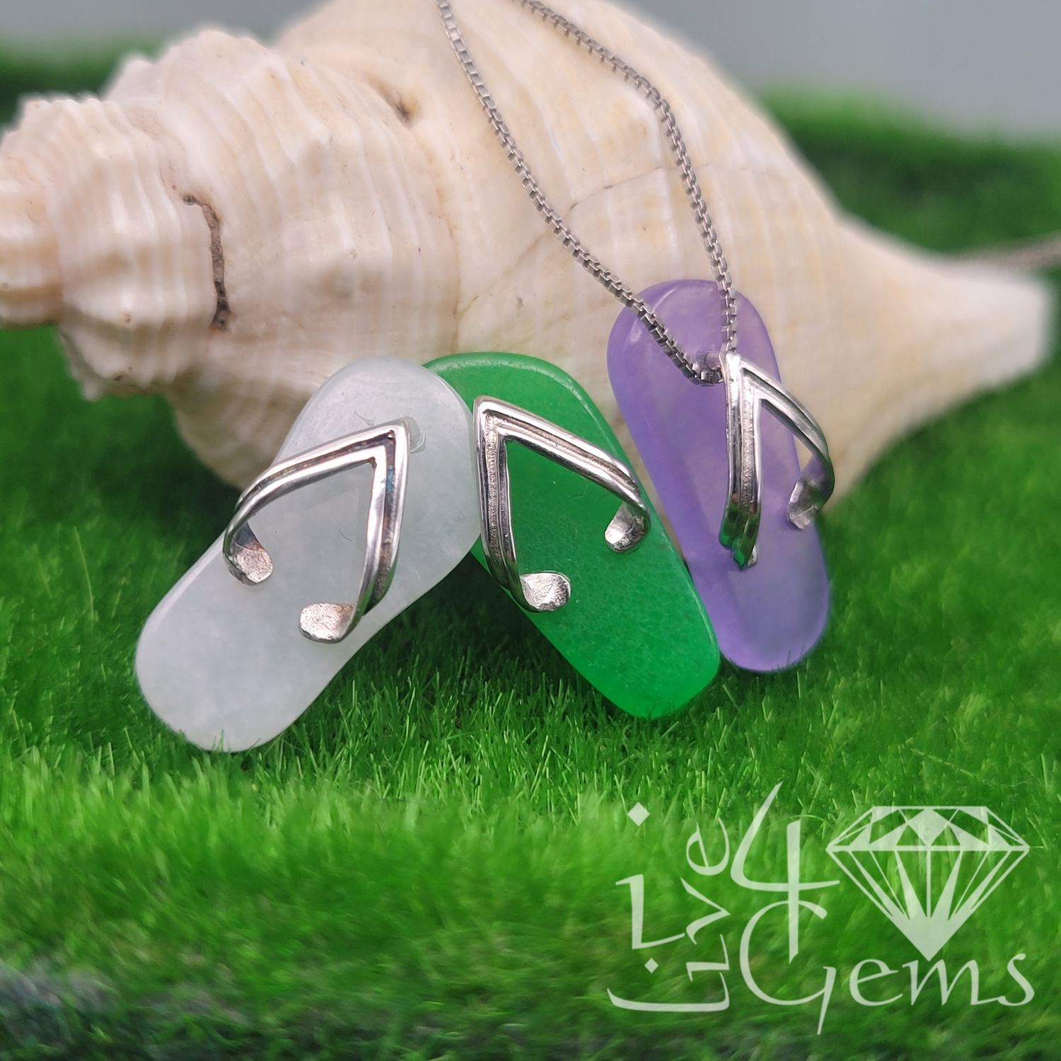 Silver Jade Slipper w Chain