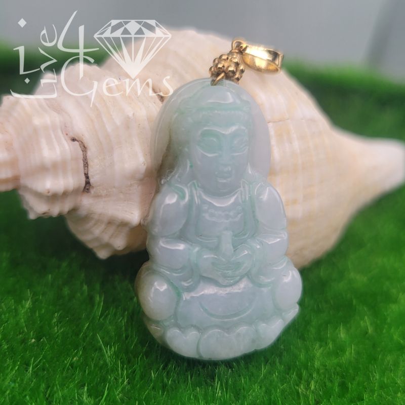 14kt Gold Jade Guan Yin Buddha Pendant