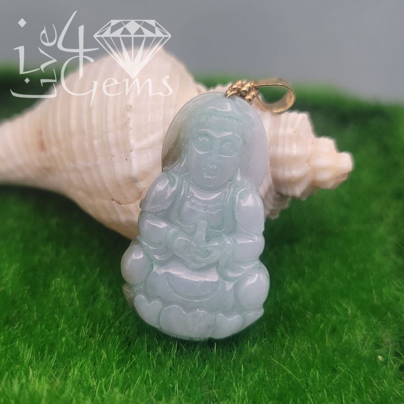 14kt Gold Jade Guan Yin Buddha Pendant