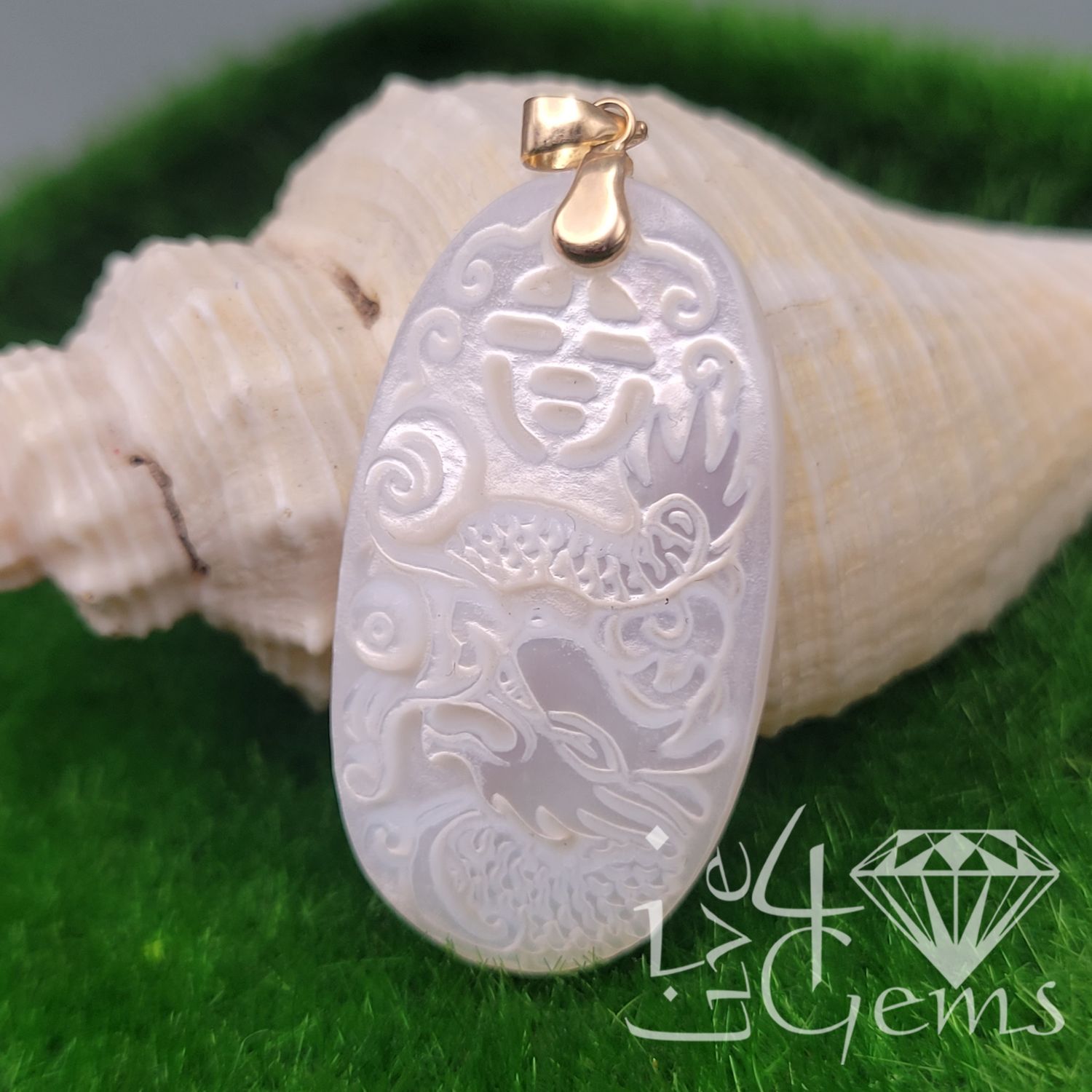 14kt Mother of Pearl Dragon Pendant