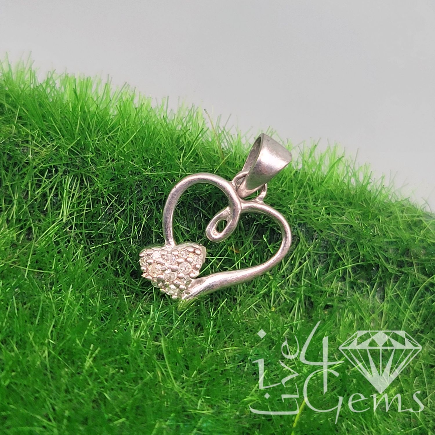 Silver Double Heart Diamond Pendant