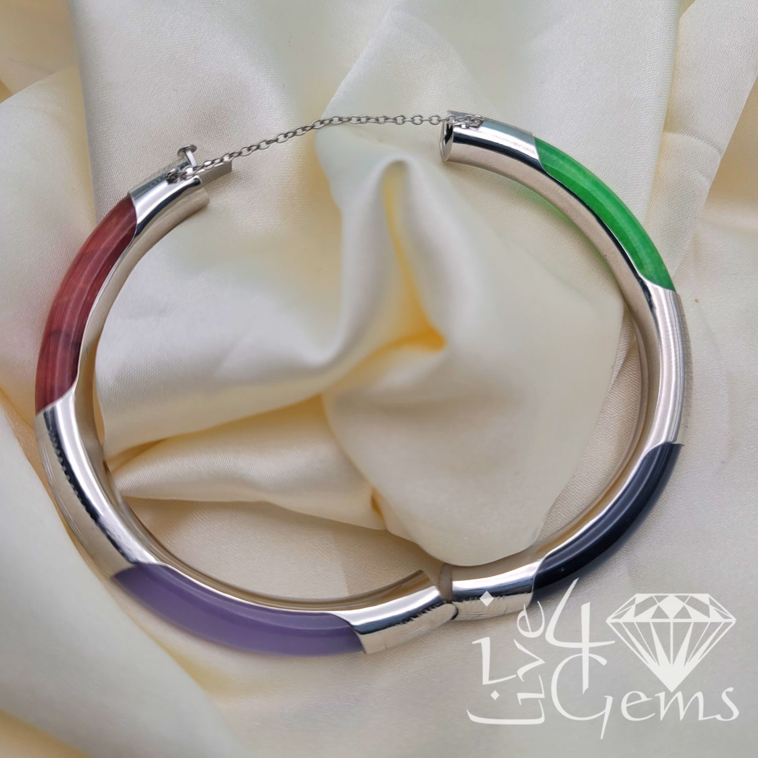 Silver Green,Purple,Black, Red Jade Bangle