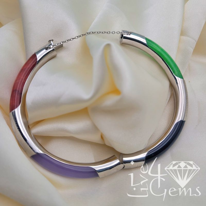 Silver Green,Purple,Black, Red Jade Bangle