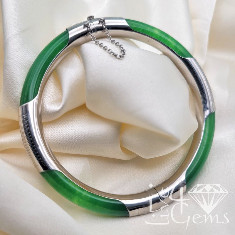 Silver Green Jade Bangle