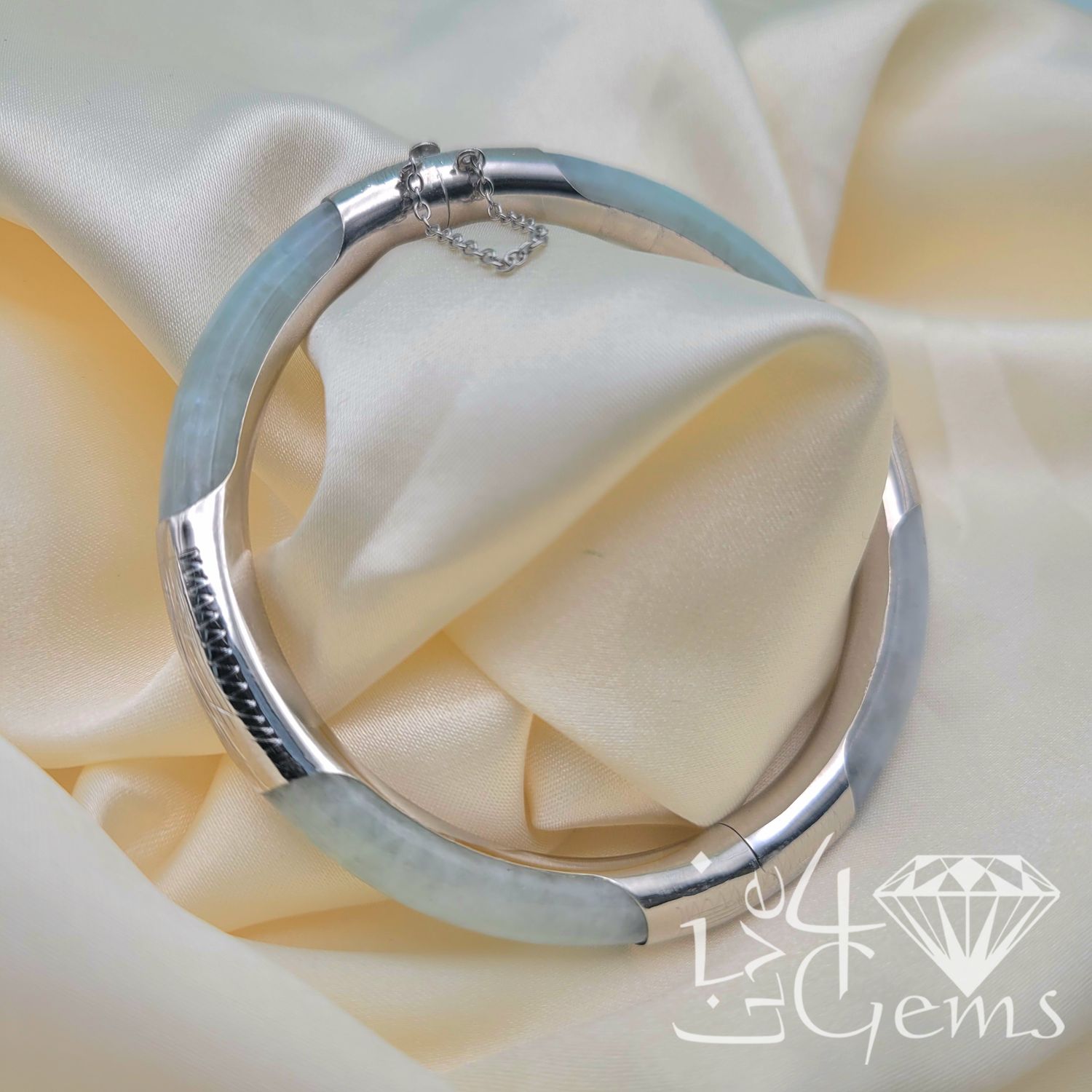 Silver Light Green Jade Bangle