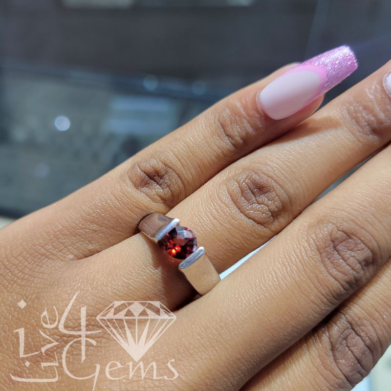 Sterling Silver Round Garnet Stone Ring