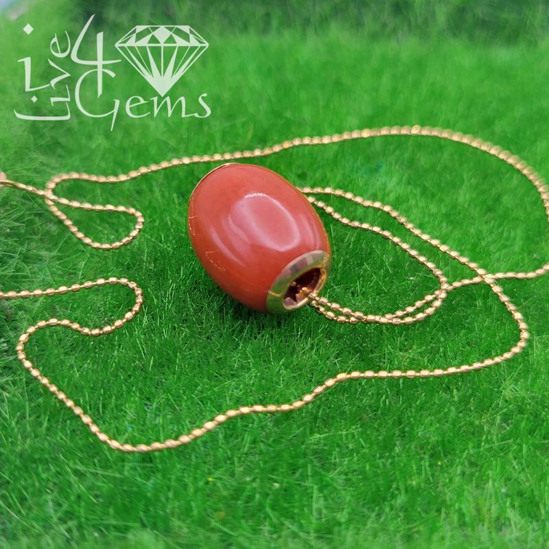 14kt Gold Jade Barrel with Chain