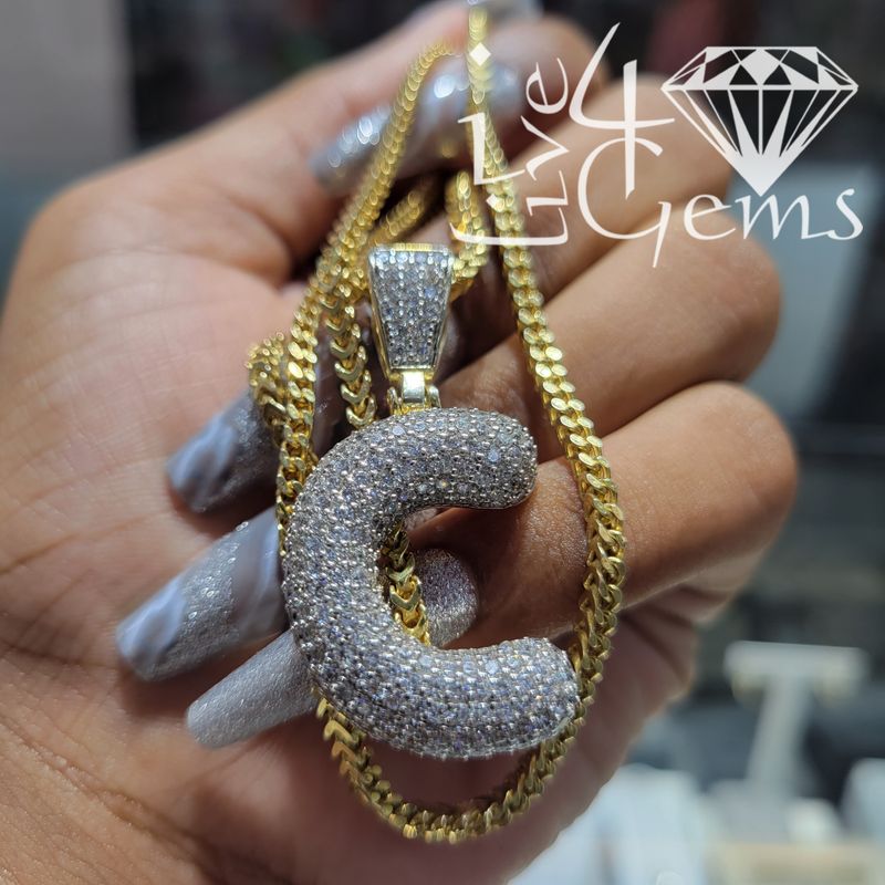 Silver GP Iced Out Cz C Pendant