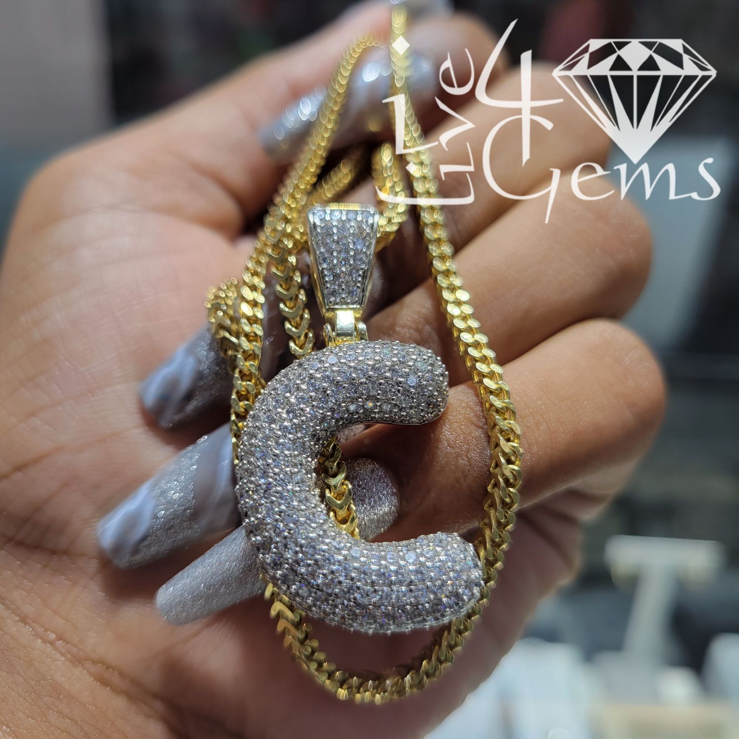 Silver GP Iced Out Cz C Pendant
