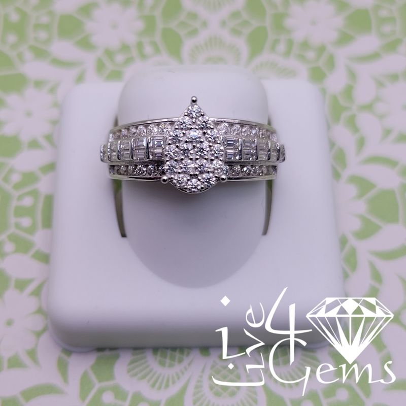 Silver Moissanite 2.00ctw Pear Cluster Ring S7
