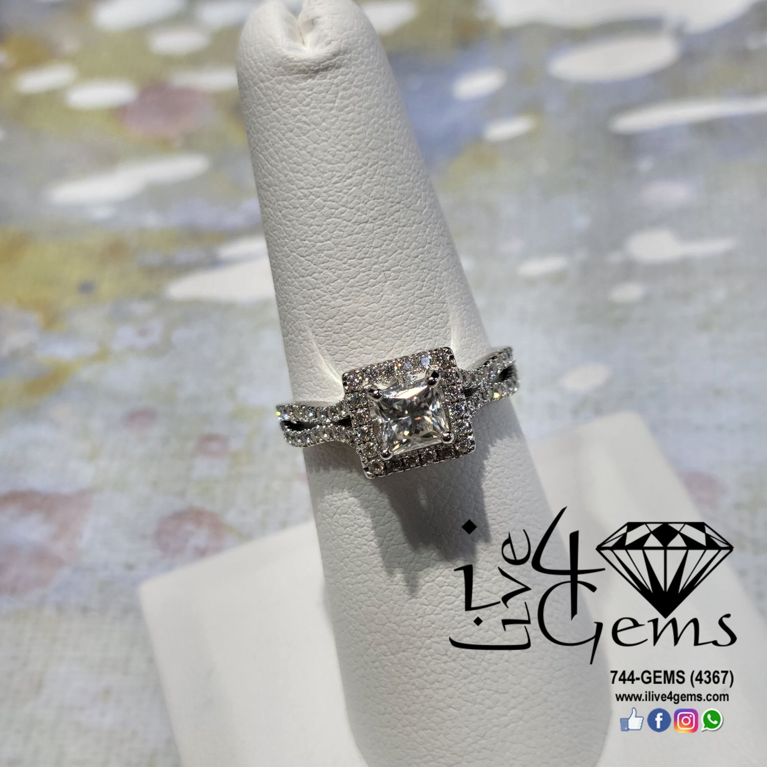 Silver Moissanite 1.5ctw Princess Cut Ring S8