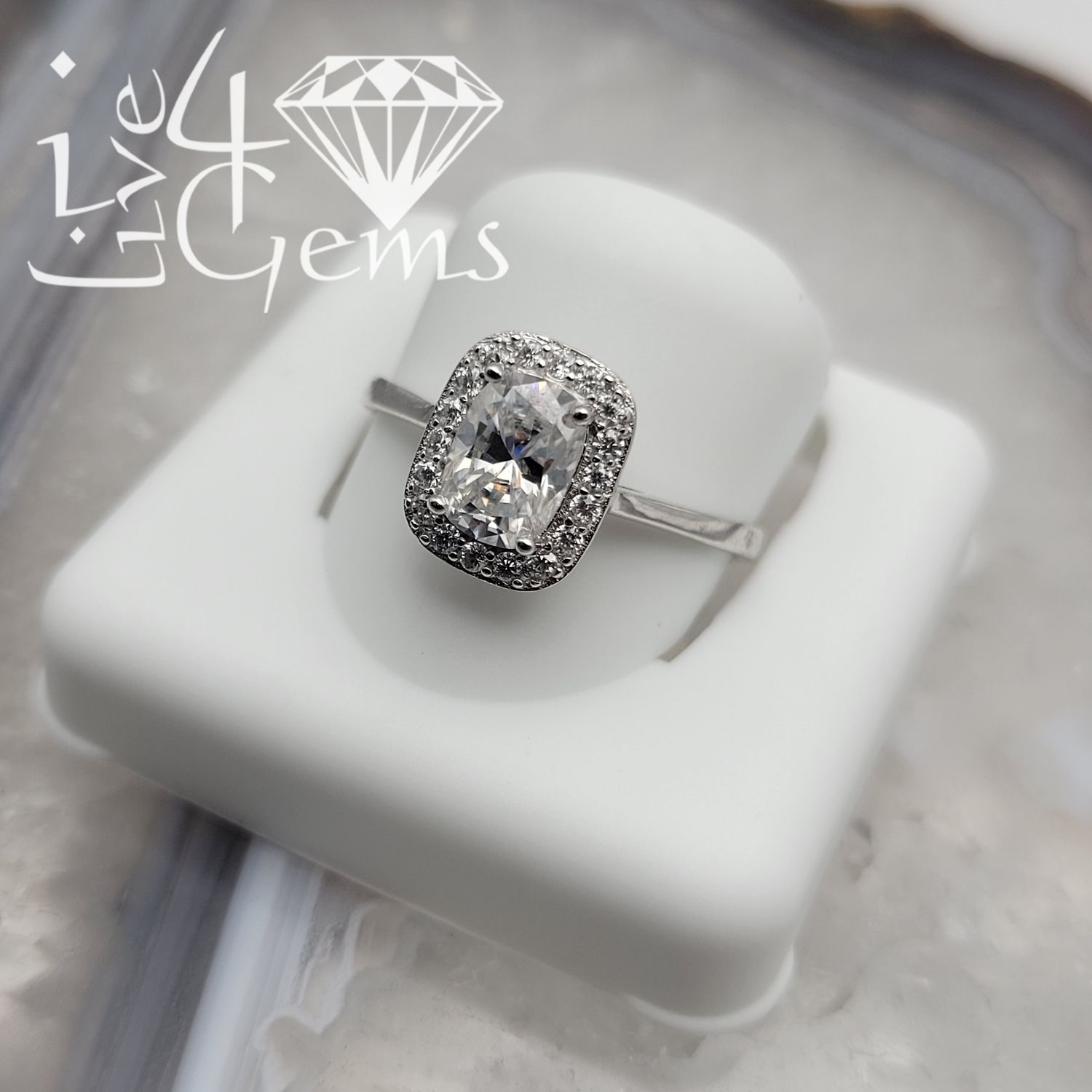 Silver Moissanite 1.25ctw  Emerald Cut Halo S8