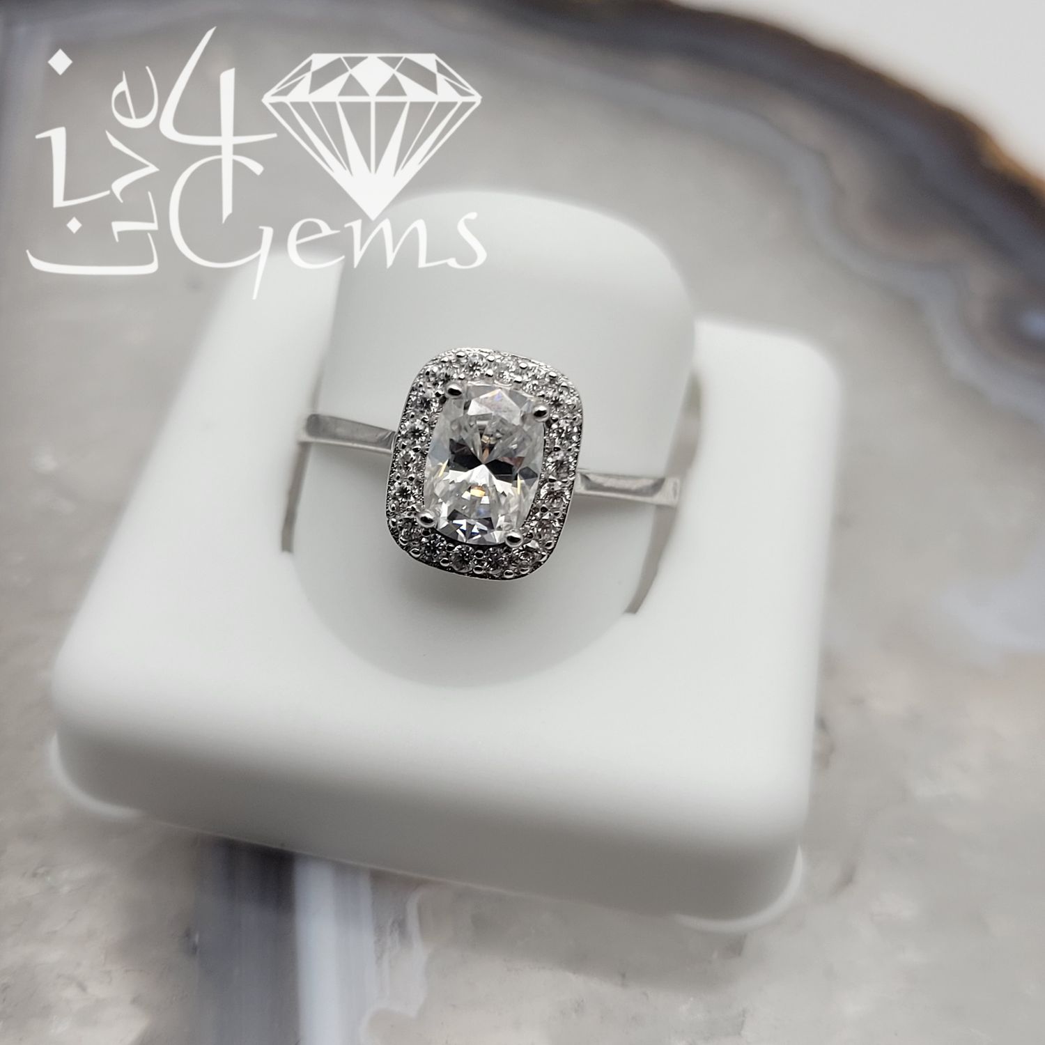 Silver Moissanite 1.25ctw  Emerald Cut Halo S7
