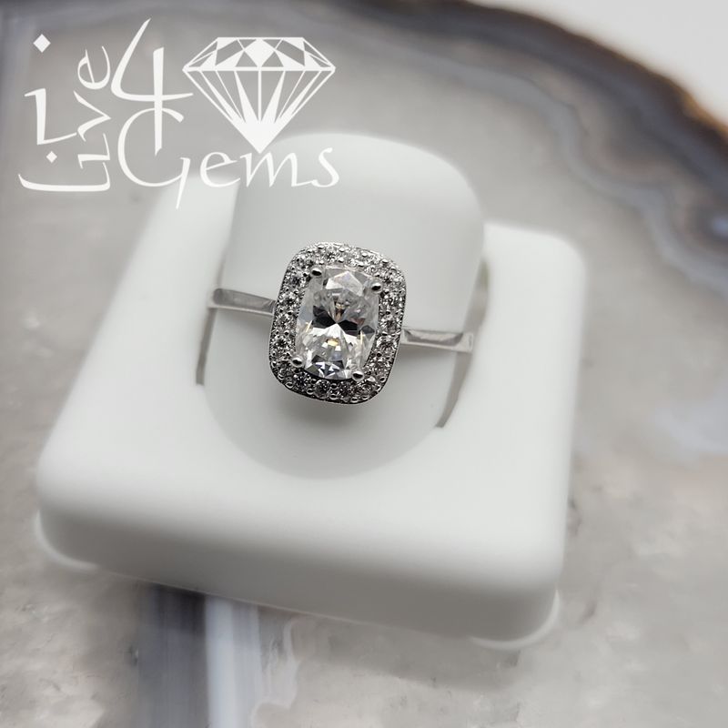 Silver Moissanite 1.25ctw  Emerald Cut Halo S7