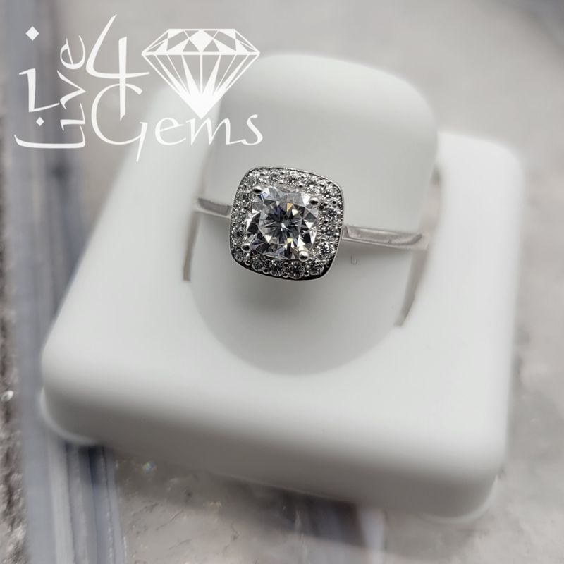 Silver Moissanite 1.00ctw  Cushion Cut Halo S7