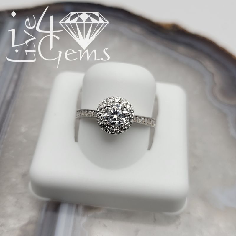 Silver Moissanite 1.00ctw Round Halo Ring S7