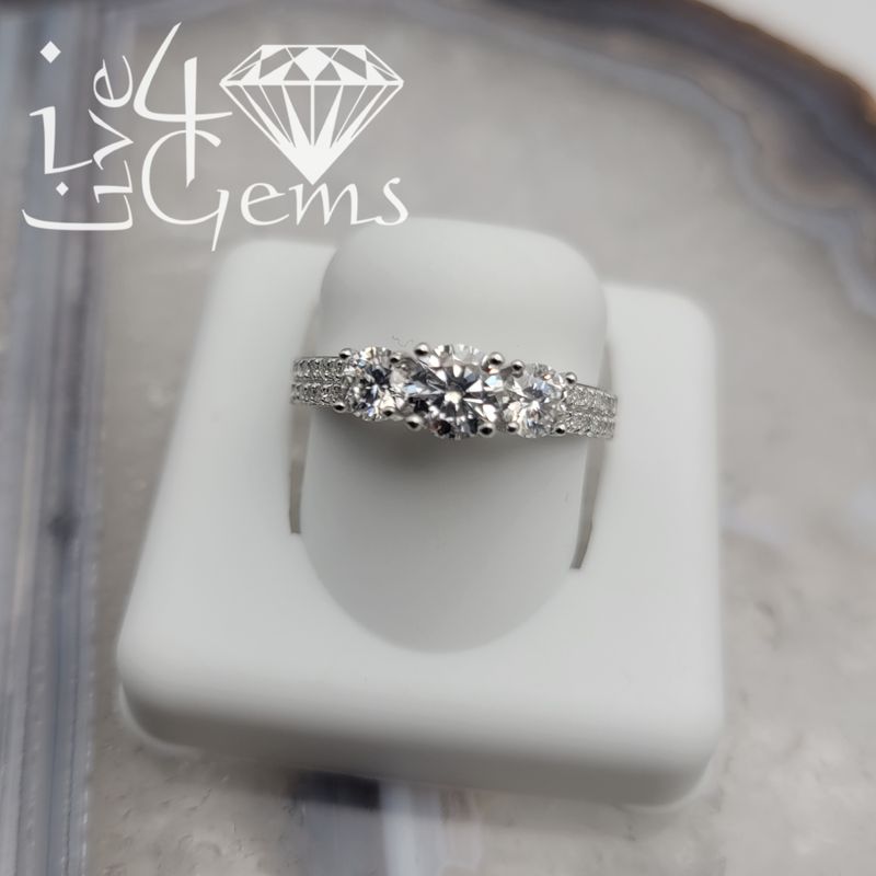 Silver Moissanite 1.50ctw Three Stone Ring S8