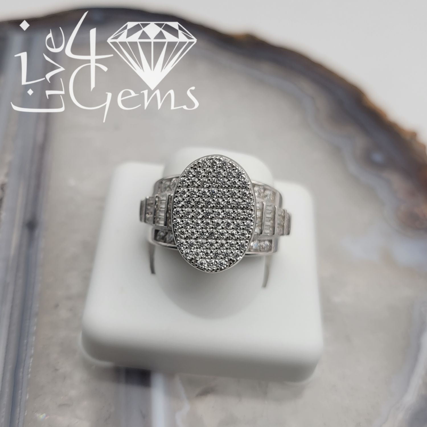 Silver Moissanite 3.00ctw Oval Cluster Ring S8