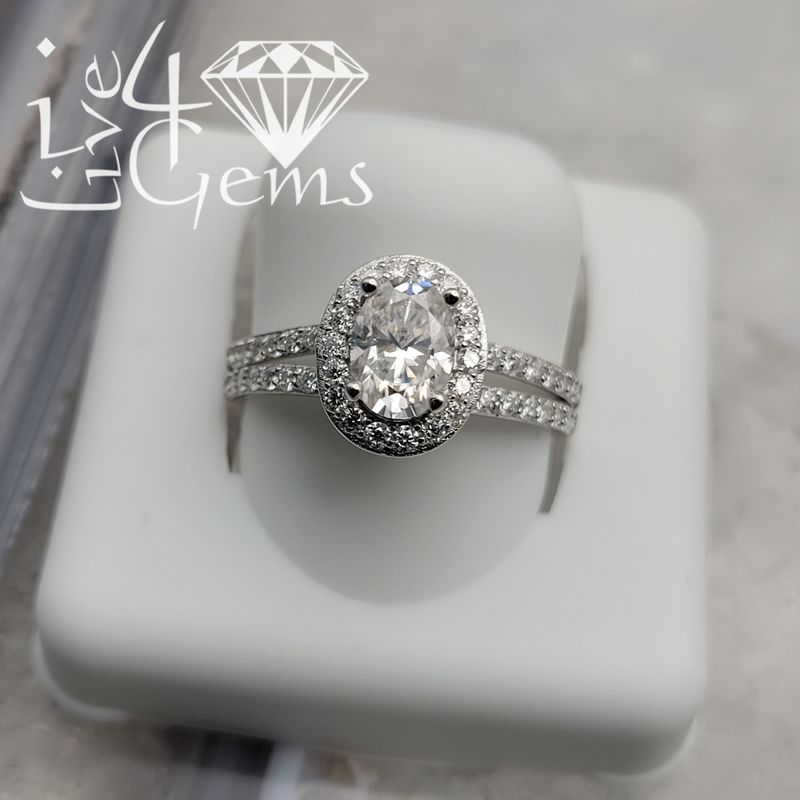 Silver Moissanite 1.75ctw Oval Halo Ring S7