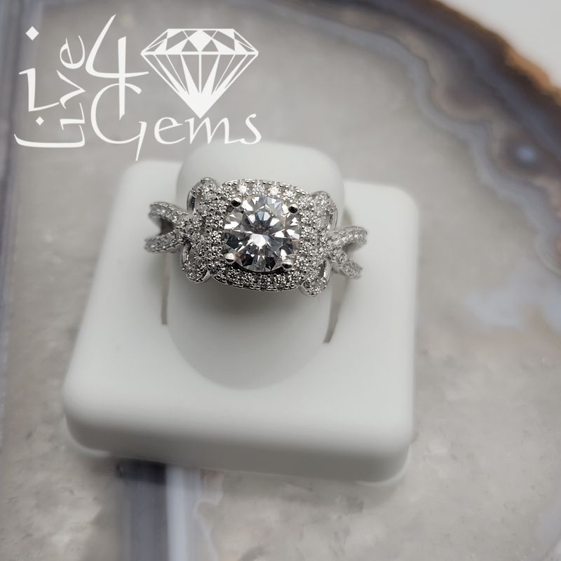 Silver Moissanite 2.5ctw Infinity Square Halo Ring S7