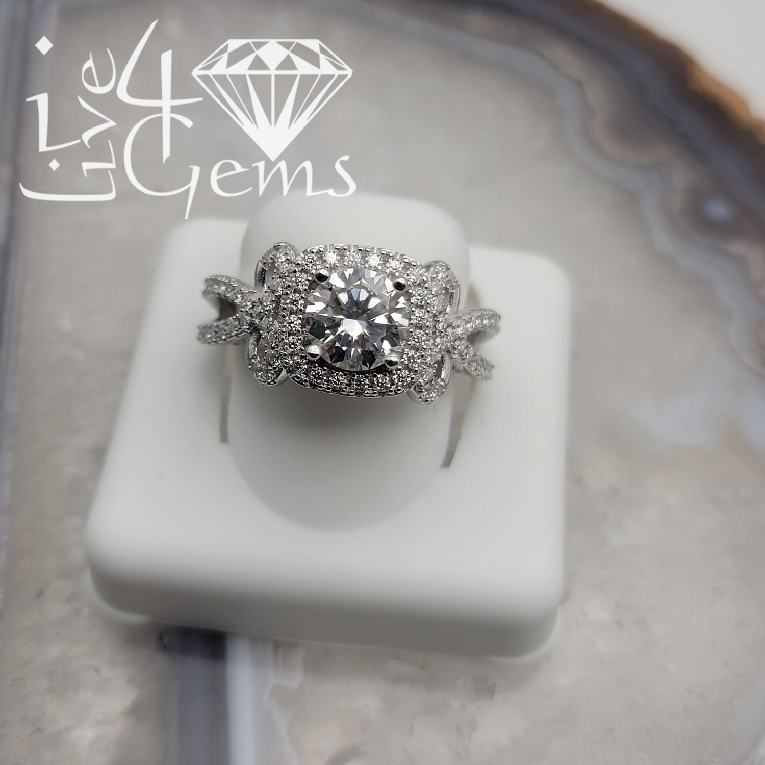 Silver Moissanite 2.5ctw Infinity Square Halo Ring S8